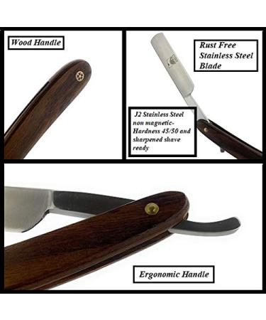 G.B.S Natural Wood Finish Straight Razor - 5/8" Shaving Razor with Dark Wooden Handle & Stainless Steel for Beard Shaping - Premium Quality - Buy Online on SooperMarket.com