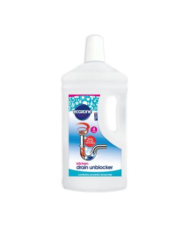 Ecozone Kitchen Drain Unblocker Non-Toxic & Bleach-Free Non Corrosive Cleaner Enzyme Solution Breaks Down Soap Grease & Organic Blockages in Plug Holes Septic Tank Safe & Vegan Friendly (1L) 1 l (Pack of 1) Kitchen Drain Unblocker