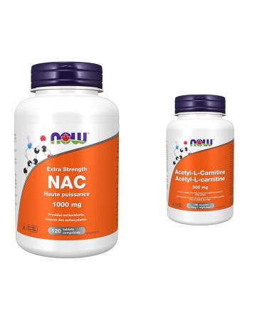 NOW Nac Extra Strength Tablets 1000mg 120 Count & Acetyl L-Carnitine 500mg 100 vcaps
