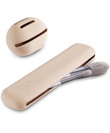 Qetlavee 2Stk portable cosmetic bag 1stk makeup brush holder silicone+1stk sponge holder organizer for travel storage box for make-up (khaki)