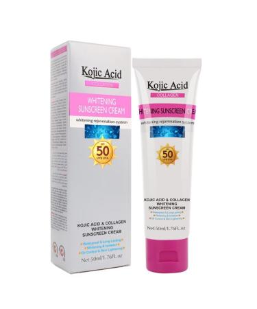 Relief Sun Organic Sunscreen SPF50 Kojic Acid & Collagen Sunscreen Cream Lightweight Oil Free Formula Face Sunscreen for Acne Prone Skin Moisturizer for Face and Body Non-Greasy Non Allergenic(50ml)
