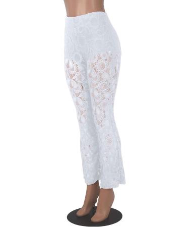 Women's Lace Embroidery Bell Bottom Cropped Pants - White XX-Large - Buy Online on SooperMarket.com