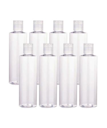 BENECREAT 8 Pack 250ml (8.45oz) Empty PET Plastic Air Flight Travel Bottles with Clear Disc Cap for Toiletries Shampoo Cosmetic Lotion Clear Cap 250ml
