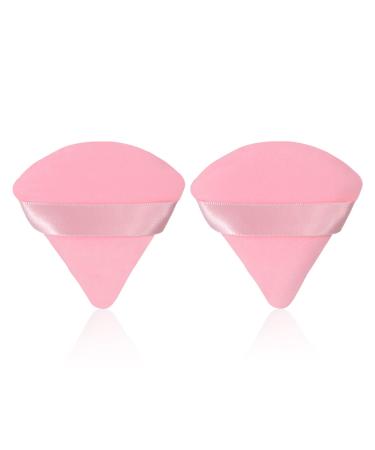 2Pcs Powder Puff Face Makeup Puffs Ultra Soft Velour Puff Triangle Powder Puffs Makeup Sponges for Foundation, Cosmetic Triangular Powder Puff for Loose Powder Body Powder Makeup Triangle Puff(Pink)