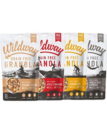 Wildway Vegan Granola | Variety | Certified Gluten Free Granola Breakfast Cereal, Low Carb Snack | Grain-Free, Paleo, Non-GMO, No Artificial Sweetener | 8oz - 4 pack