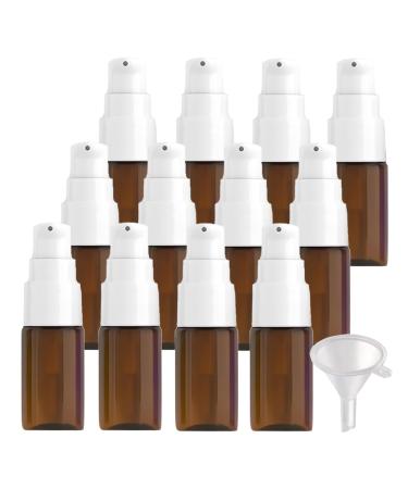ZEOABSY 12 Pieces 10 ml Brown Lotion Bottles with White Pump 10ml Empty PET Plastic Lotion Pump Bottle Cosmetic Gel Travel Container for Cosmetic Make up Cleaning + 2 x Funnel Brown 10ml