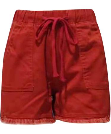 Gufesf Women's High Waisted Denim Shorts - Summer Casual Stretch Jean Shorts (B1-Red, Large) - Buy Online on SooperMarket.com