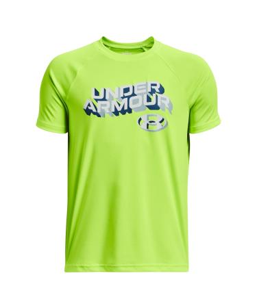 Under Armour Boys' Tech Wordmark Short Sleeve T-Shirt (369) Lime Surge / / Gray Mist Medium
