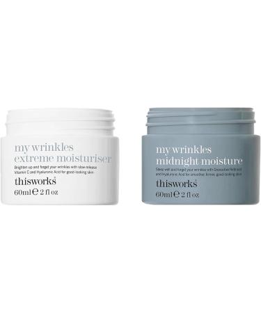 This Works My Wrinkles Moisturiser Duo - Anti Aging Face Cream Set for Smooth Skin - Includes Extreme Moisture Cream with Hyaluronic Acid and Midnight Moisture Night Cream with Retinoid Complex - Buy Online on SooperMarket.com