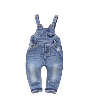 KIDSCOOL SPACE Baby & Little Boys/girls Water Washed Ripped Soft Denim Overalls 18-24 Months Light Blue-1881