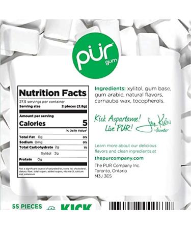 PUR Sugar Free Chewing Gum with Xylitol - Vegan, Keto & Gluten Free Spearmint Flavor, 55 Pieces - Buy Online on SooperMarket.com
