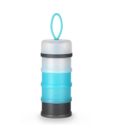Vicloon Baby Milk Powder Dispenser Portable 4 Layers 120ml per Layer Translucent compartments Kids Baby Storage Container Stackable Pots Milk Powder Dispenser & Snack Storage Container Gray & Blue
