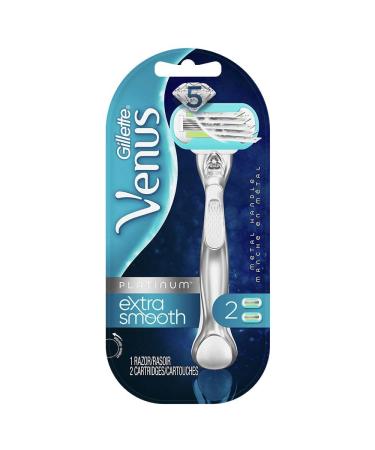 Gillette Venus Deluxe Smooth Platinum Razors for Women, 1 Venus Razor, 2 Razor Blade Refills, Metal Handle with Anti-Slip Grip Handle + 2 Refills