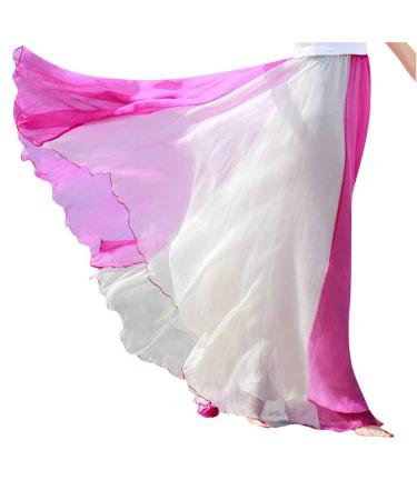 Sanahy Womens Chiffon Retro Long Maxi Skirt Gradient Beach Full/Ankle Length Skirt Elastic Pleated Retro Maxi Chiffon Long Skirt One Size Hot Pink
