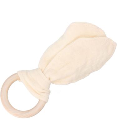 Alomejor Baby Wooden Teething Ring - Soothing Cotton Gauze Handle Ears Design Beige - Safe & Natural Infant Relief - Buy Online on SooperMarket.com