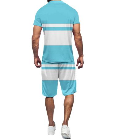 BEUU Men's Summer Casual Sports Set | Short Sleeve Polo Shirt & Shorts | Sky Blue XL - Buy Online on SooperMarket.com