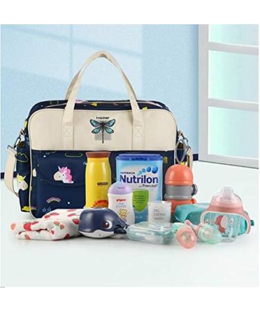 Insular Waterproof Diaper Bag - Navy Unicorn Print | Multifunctional Mummy Shoulder Bag with Changing Mat | Lightweight Tote Style for Chic Moms - Buy Online on SooperMarket.com