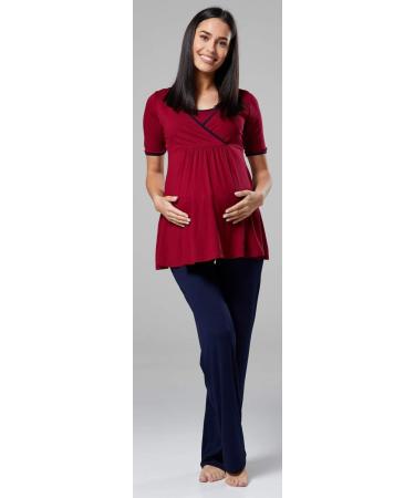 Happy Mama Women's Maternity Nursing 3pcs Nightwear Set - Crimson & Navy - Buy Online on SooperMarket.com