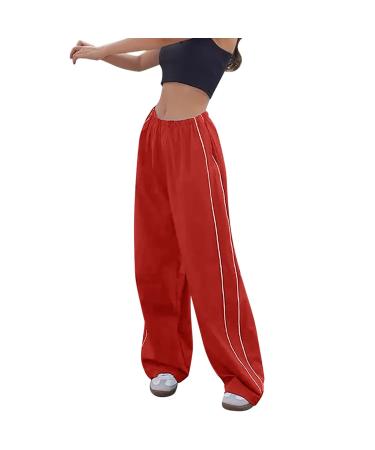 Gufesf Parachute Pants Women, Cargo Pants for Women Baggy Low Waist Y2K Pants Light Baggy Jogger Fashion Relaxed Pants Ak-f-red Medium