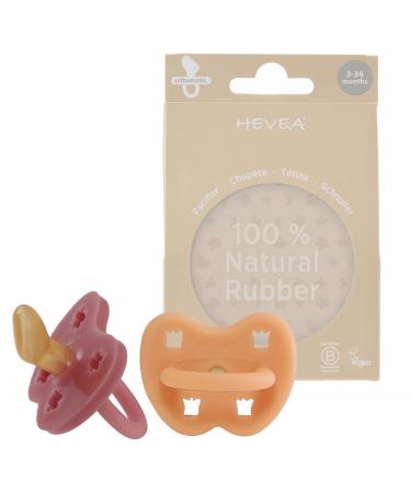 Hevea pacifier 2-pack - natural rubber/Apricot Crush + Berry Blush/orthodontic/Crown + Flower (from 3 months)