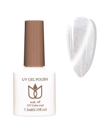 Cat Eye Gel Nail Polish White Silver Glitter Magnetic Gel Nail Varnish Holographic Sparkly Shimmer Crystal French Manicure Soak off UV/LED Lamp Nails Long Lasting Nail Art Manicure Salon DIY at Home