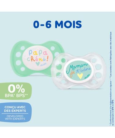 DODIE Set of 2 Anatomical Pacifiers for 0-6 Months | BPA Free & Durable | Random with or without Ring | Love Mom & Dad - Buy Online on SooperMarket.com