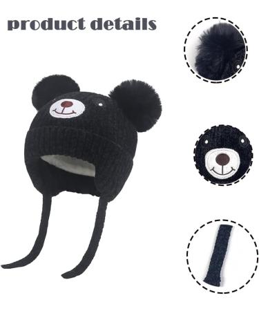Cute Bear Kids Winter Hat with Ear Flaps | Chenille Knitted Warm Hat for Baby Girls Boys | Fleece Lined Earflap Cap | Toddler Cold Weather Beanie - Buy Online on SooperMarket.com