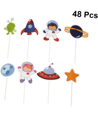 Warmhm Birthday Cupcake Topper 48pcs Set Supplies Birthday Toppers for Cakes Funny Theme Party Cute Baby Shower Cupcake Supplies Pick Cupcake Decorating Topper Child Space Wooden Top Hat - Buy Online on SooperMarket.com