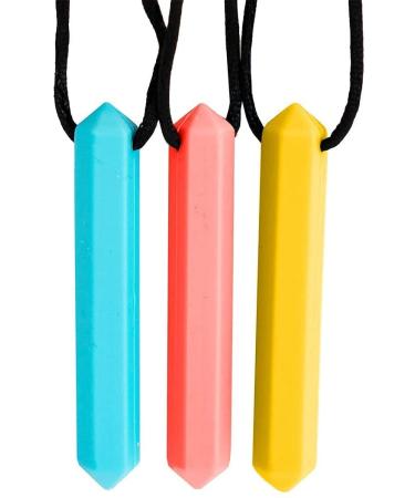 Tilcare Chew Chew Sensory Necklace Best for Kids or Adults That Like Biting or Have Autism Perfectly Textured Silicone Chewy Toys - Chewing Pendant for Boys & Girls - Chew Necklaces light blue/orange/yellow