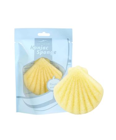 Cowry Shaped Konjac Washing Face Sponge Puff Facial Cleansing Care Tool Wet/Dry for Home Gift(Lemon light yellow)