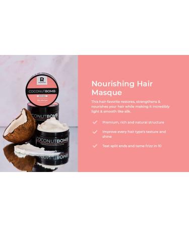 BYROKKO Coconut Bomb Hair Mask - Nourishing Deep Conditioner for Damaged Hair Natural Coco Oil Treatment 180g & Free Brush - Ideal for All Hair Types - Buy Online on SooperMarket.com