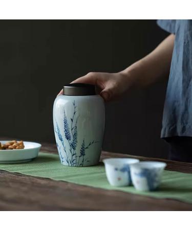 GUSMYPLG Tea Cans Tea Set Ceramic Tea Caddy Hand painted Reed Grass Tea Cans Ancient Celadon glazed Aluminum Lid Sealed Cans Ceramic Cans - Buy Online on SooperMarket.com