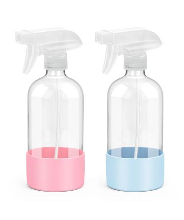 Rionisor Glass Spray Bottles with Silicone Sleeve Protection Empty 16 oz Refiilable Containers Reusable Spray Bottles with Adjustable Nozzle for Hair Cleaning Solutions 2 Pack Blue&Pink 2 Pack Blue green pink