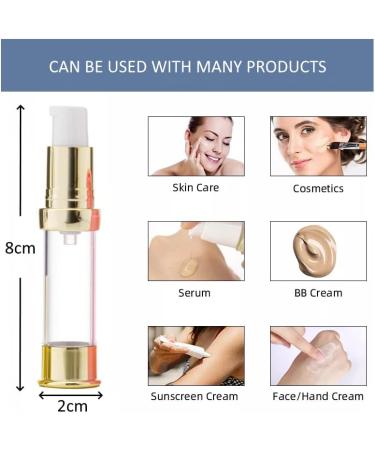Airless Pump Bottles Pack of 5 empty Plastic Pump Travel Bottle Lotion Dispenser foundation cream gel cosmetics (Gold 7.5ml) - Buy Online on SooperMarket.com