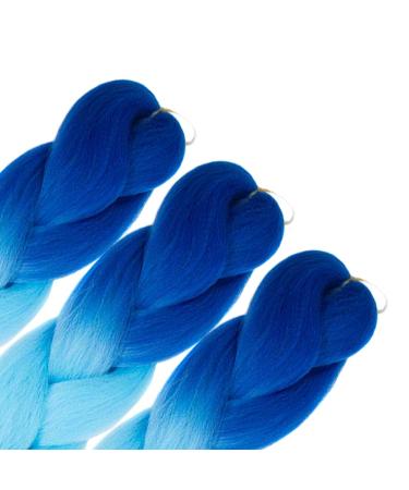 Jumbo Ombre Braiding Hair 3 Pack 24 Inch Synthetic Crochet Braids - Blue/Sky Blue - Buy Online on SooperMarket.com