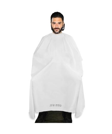 Large Size Professional Quality Hair Cutting Barber/Salon Cape Gown Apron Metal Snap Neck Closure Hanging Hook (Plain White)