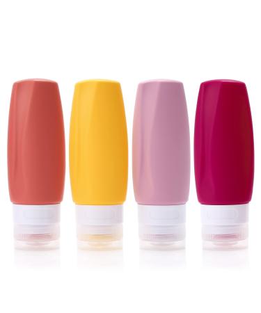 90ml silicone travel bottles set BPA-free 4 pieces of leakage-proof refillable portable for pressing empty accessories container in travel size for toilet articles lotion shampoo conditioner (rose red)