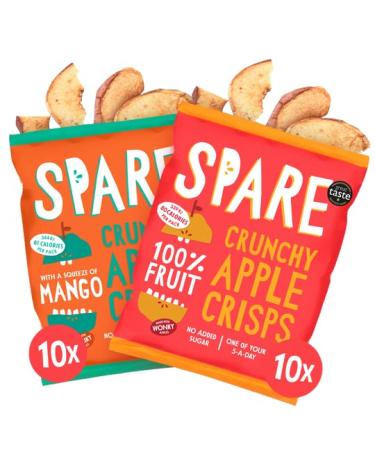 Spare Snacks Assorted Crunchy Apple Crisps (20 x22g Value Pack) 100% Whole Fruit. Healthy Low Calorie Fat Free Snacks. (Variety Box)