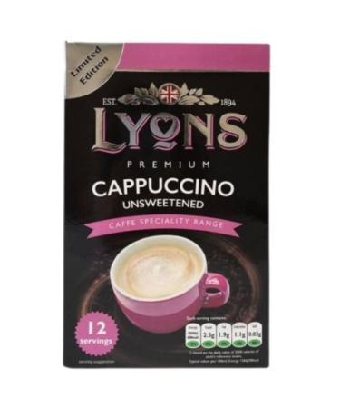 Lyons Premium Instant Coffee Bag Sachets | FabFinds Assorted Gift Mug (Cappuccino Unsweetened 8X 12Sachets)