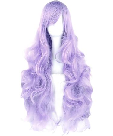 YEESHEDO 32 Long Wavy Curly Cosplay Wig with Bangs - Light Purple Synthetic Hair for Women & Girls - Heat Resistant Costume Wig for Anime Halloween Party - Buy Online on SooperMarket.com