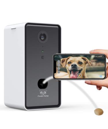 Owlet Home Pet Camera with Treat Dispenser Tossing for Dogs/Cats, Advanced WiFi, 1080P Camera, Live Video, Auto Night Vision, 2-Way Audio, Compatible with Alexa, pre-Recorded Voice Message Black & White