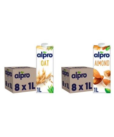 Alpro Oat Plant-Based Long Life Drink Vegan & Dairy Free 1L (Pack of 8) & Almond Plant-Based Long Life Drink Vegan & Dairy Free 1L (Pack of 8) + Almond Plant-Based Drink