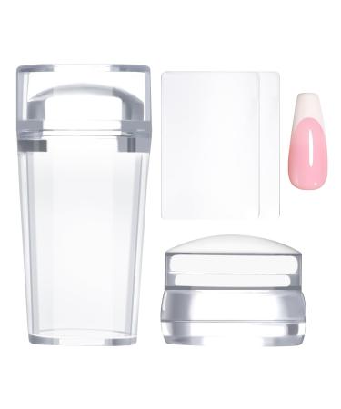 Greoer French Tip Stamper Kit 2 Pieces Clear Nail Art Jelly Stamper with 2 Pieces Scrapers Long Short Soft Silicone Jelly Stamper for Nails French Nail Line Tools for French Manicure DIY Salon