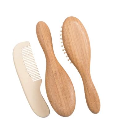 Milisten 3PCS Wooden Baby Hair Brush & Comb Set - Natural Goat Bristles - Gentle Hair Cleaning for Newborns and Toddlers - Registry Gift - Buy Online on SooperMarket.com