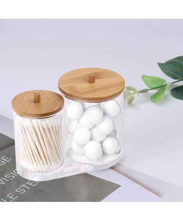 Garta Cotton Swab Holder with Bamboo Lid | Acrylic Qtip Dispenser | Round Cotton Swab Storage Organizer - Buy Online on SooperMarket.com