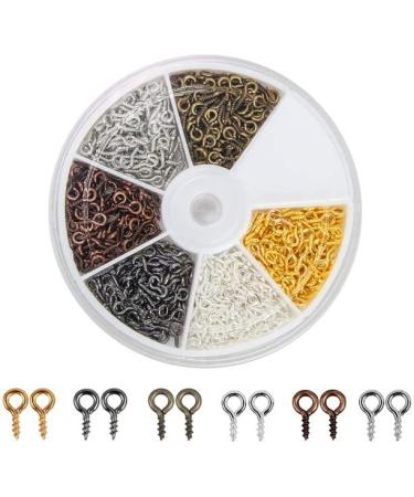 Coolrunner 6 Colors 600-1200Pcs Small Screw Eye Pins, Eye pins Hooks, Eyelets Screw Threaded Silver Clasps Hooks Eye Screws for Jewelry Making (600)