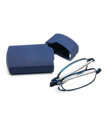 Cokobin foldable reading glasses made of stainless steel mini anti-blue long help for women and men reading aid with hard shell case (blue +1.5) blue +1.5