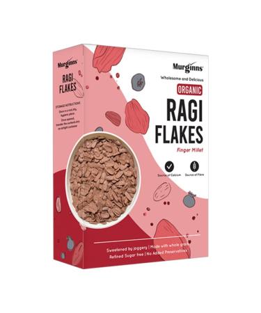 Murginns Organic Ragi Flakes, Healthy Breakfast with Millets and Jaggery, Gluten Free, No Refined Sugar 275g - Pack of 1