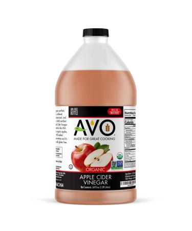 AVO Naturally Processed ORGANIC NON-GMO Apple Cider Vinegar with the Mother  Raw, Unfiltered, Unpasteurized All Natural Ingredients, 64 FL Oz