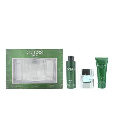 Guess Man for Men - 3 Pc Gift Set 2.5oz EDT Spray 6.0oz Deorizing Body Spray 6.7oz Shower Gel